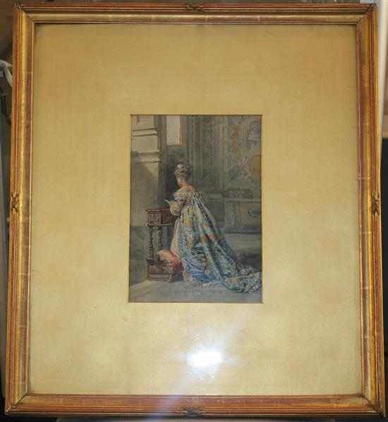 Cesare Augusto Detti (1847-1914) Lady at prayer, 10.5 x 7.25in.